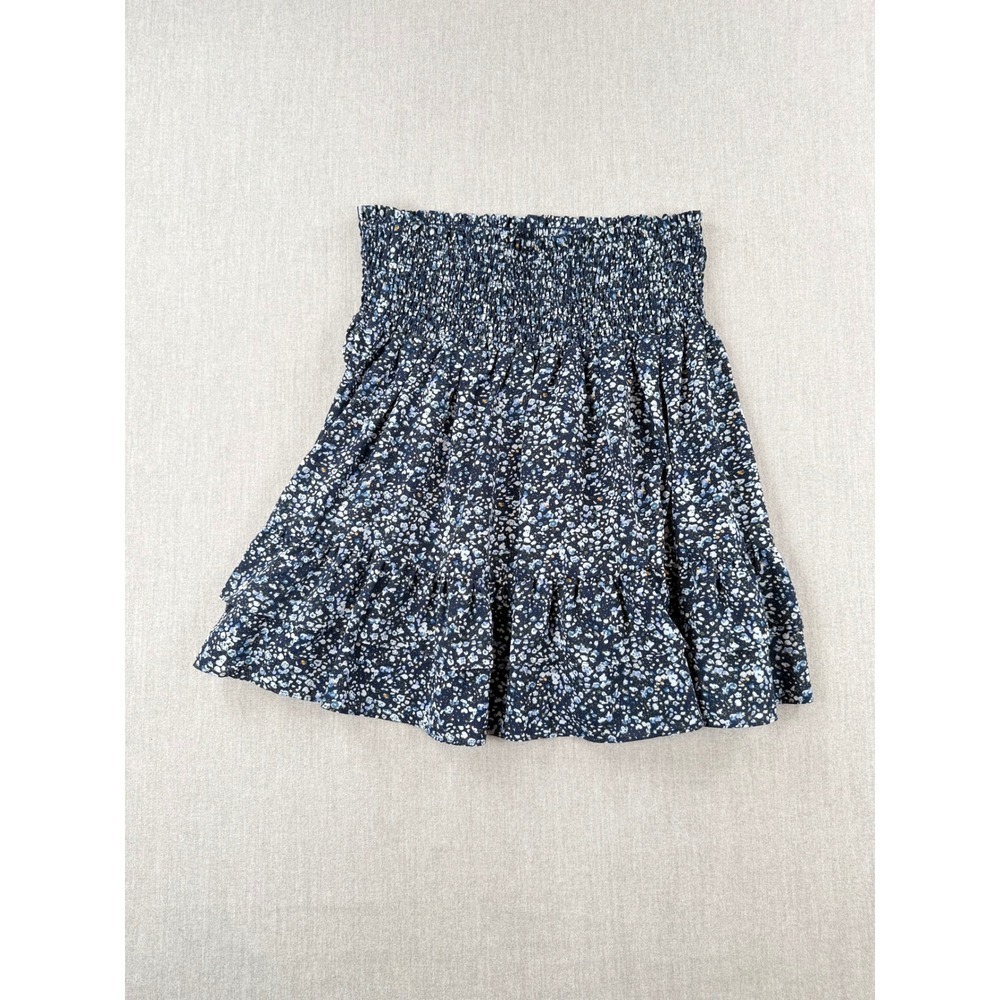 Dylan Navy Blue Ditsy Floral Smocked Waist Tiered Mini Skirt Womens Medium